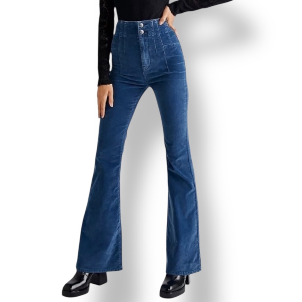 FP x We The Free Jayde Corduroy Flare Jeans - Blue - Size 28 | 30” Inseam